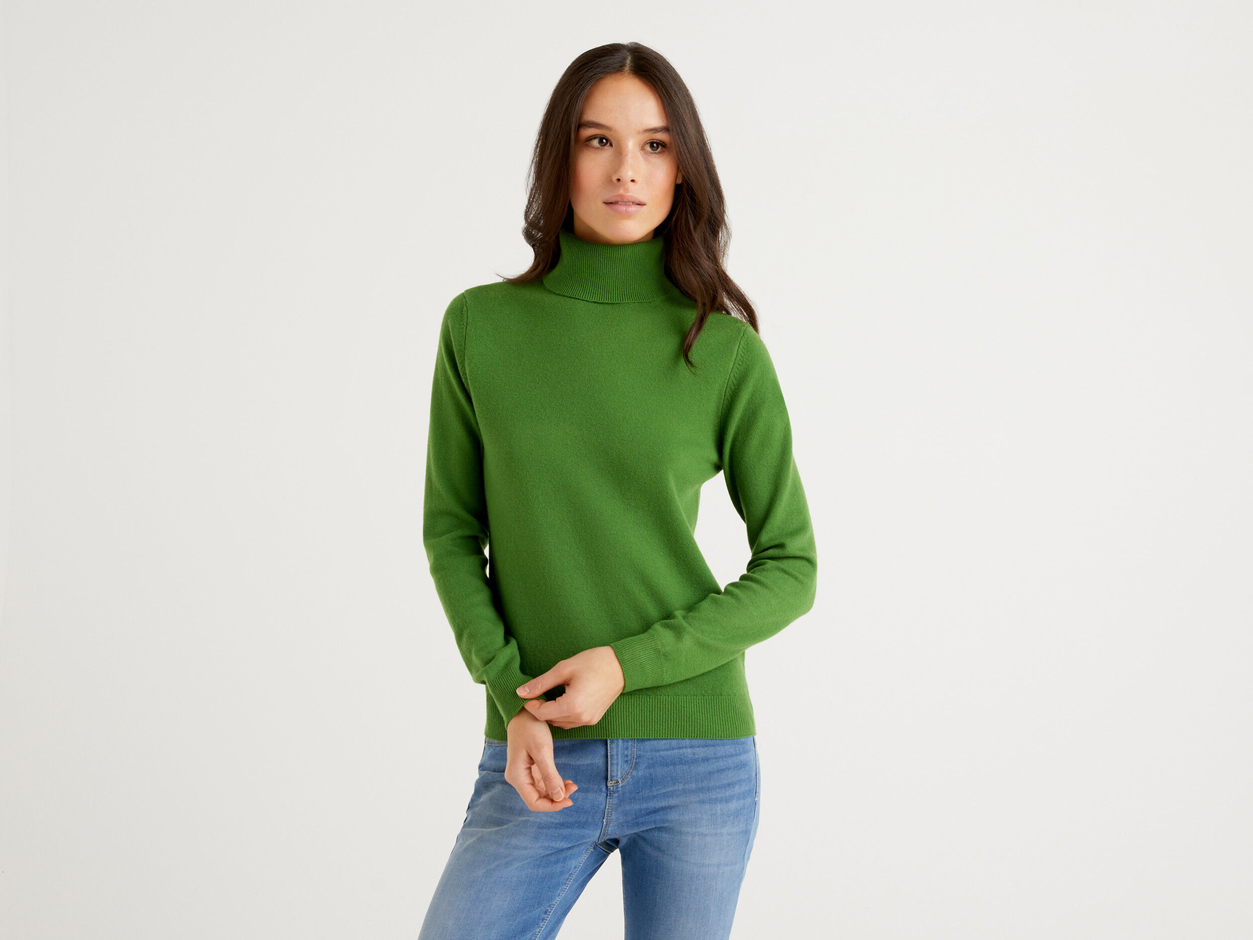 Green turtleneck sweater in pure Merino ...